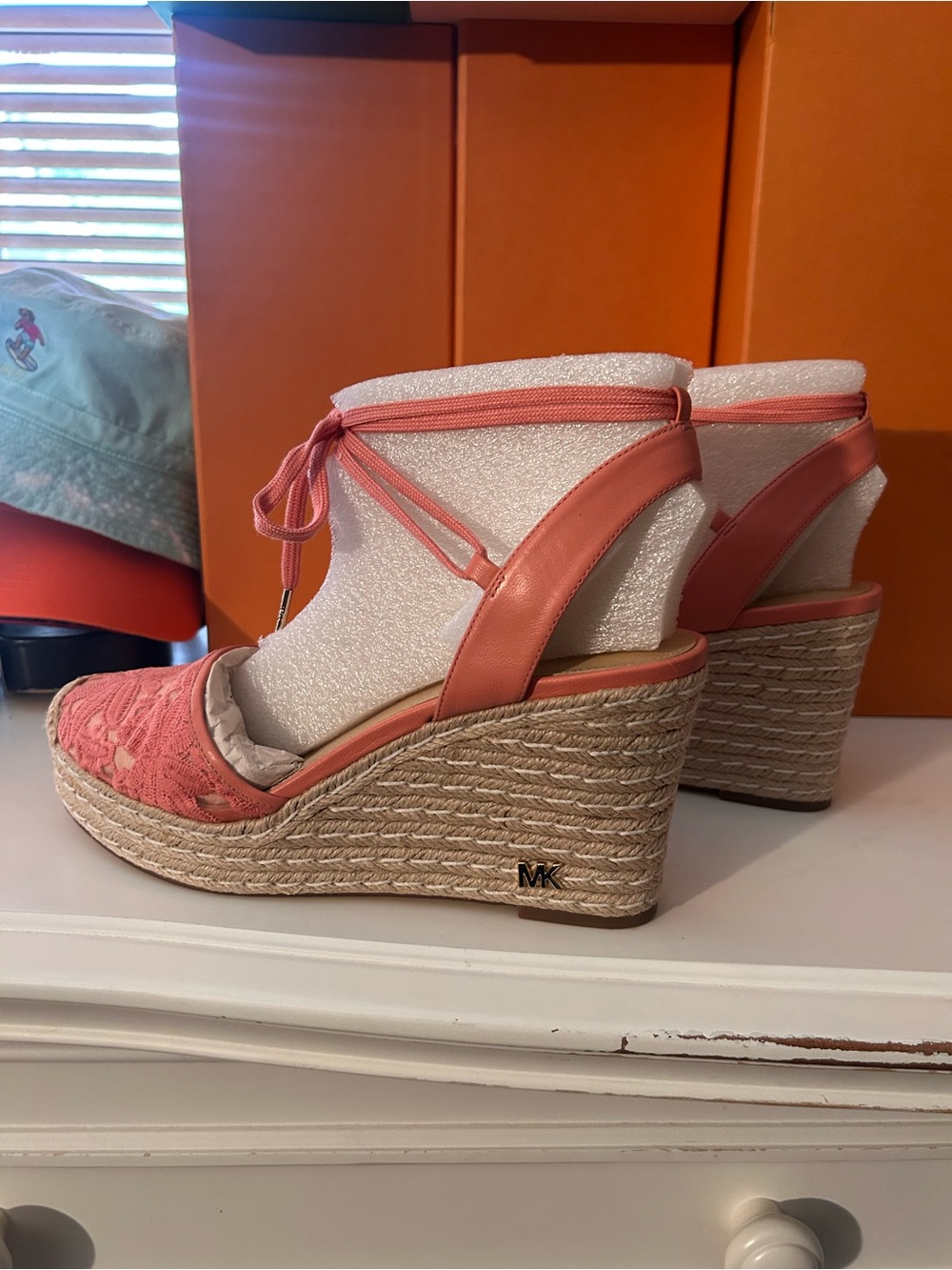Michael Kors Coral Lace Espadrille Wedge Sandals with Ankle Tie